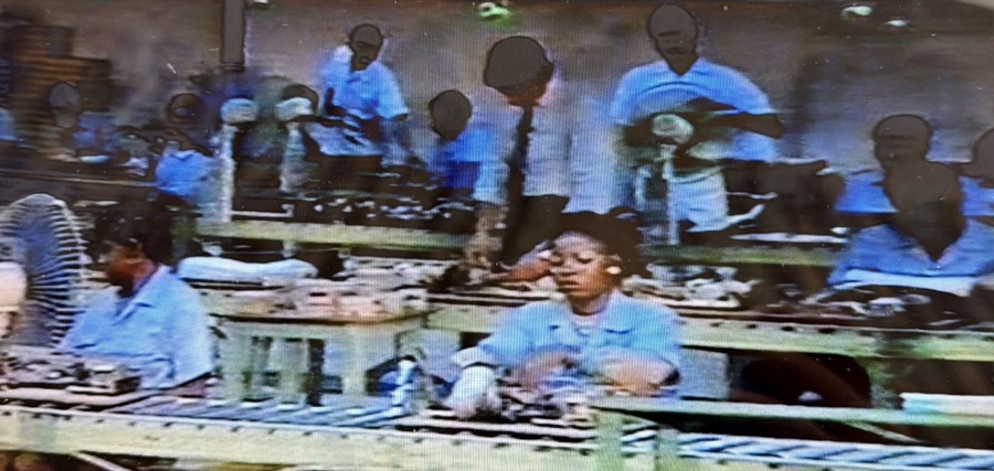 Workers on the assembly line at the Zabadne factory in Nigeria