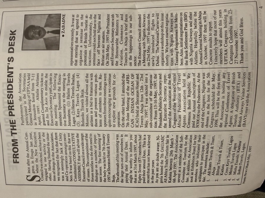 Nanta News page headlined From the President’s Desk