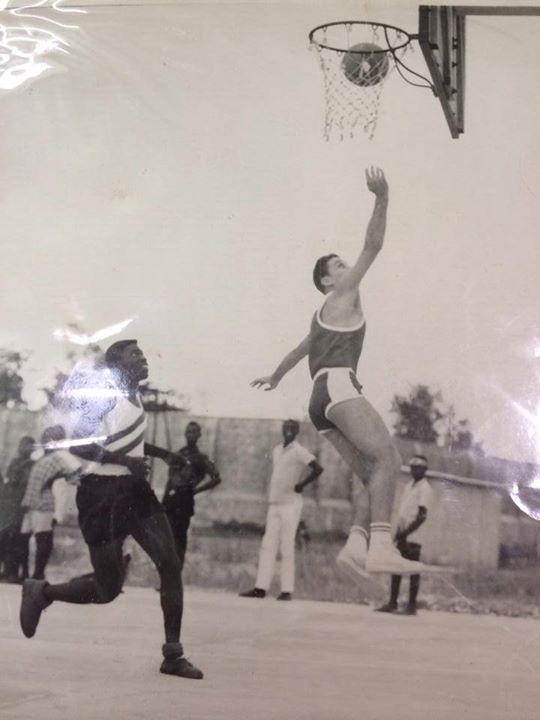 Walid Zabadne rising to the basket on an outdoor court in Nigeria in the 1960s